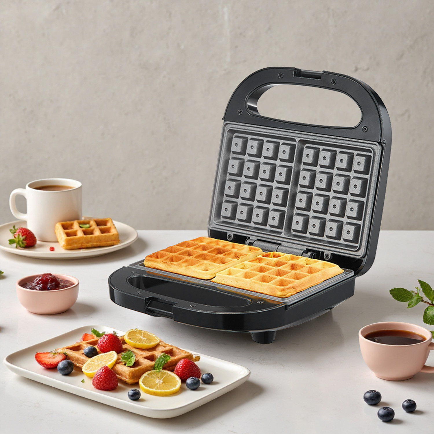 Mini Waffle Maker Machine - 2-Slice Belgian Waffle Maker, Non-Stick Plates,