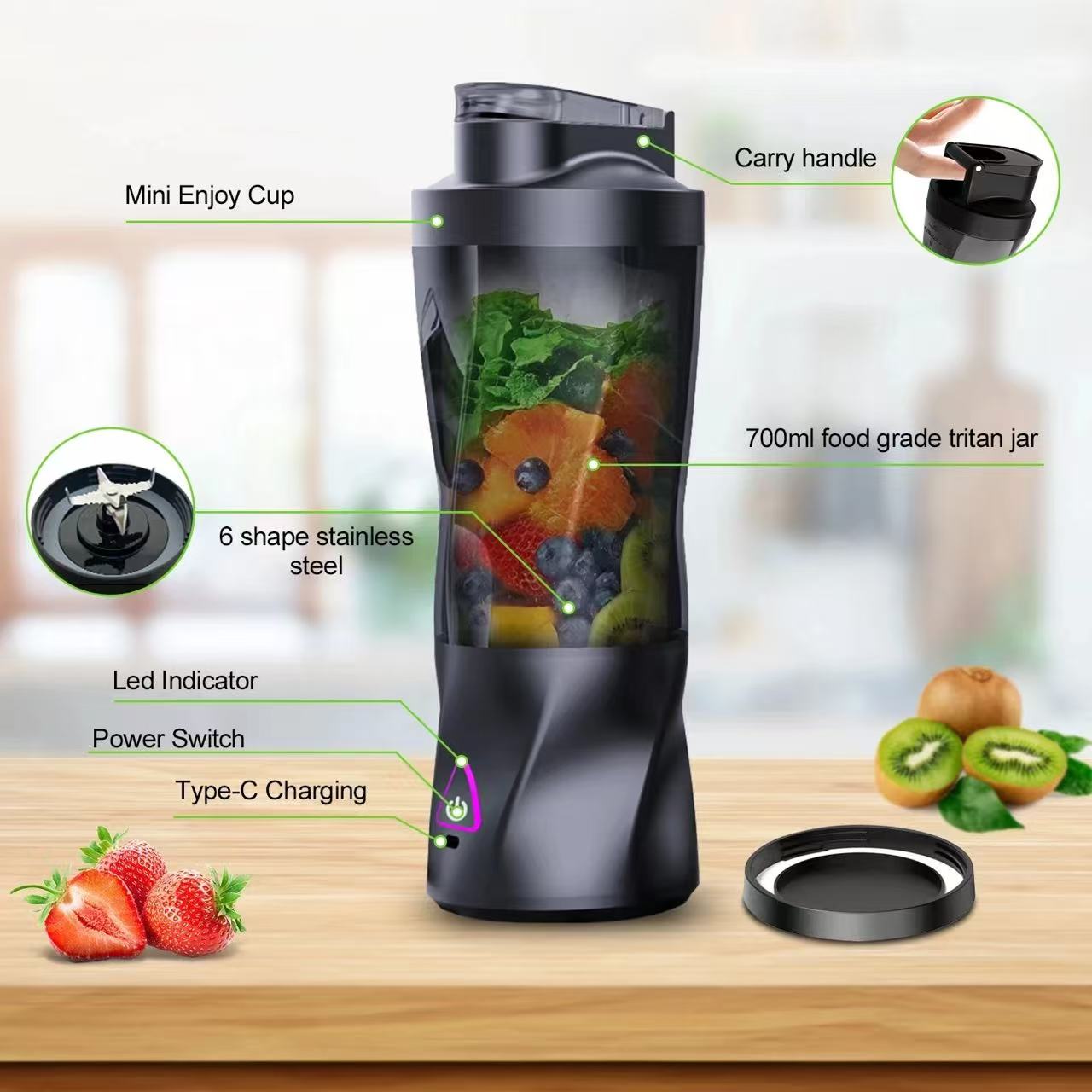 Portable Electric Juicer 700ML - Portable Blender Usb Rechargeable review and price